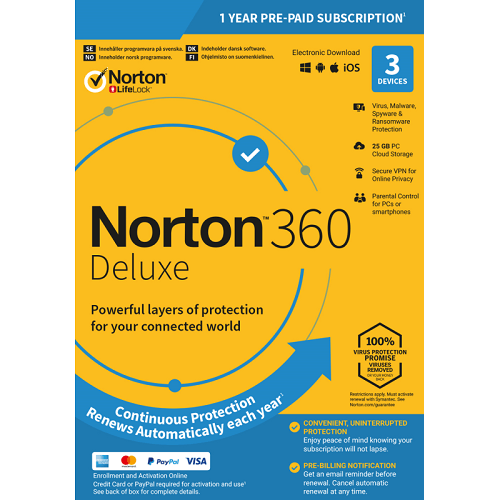 NORTON 360 DELUXE - 1-YEAR / 3-DEVICE - GLOBAL